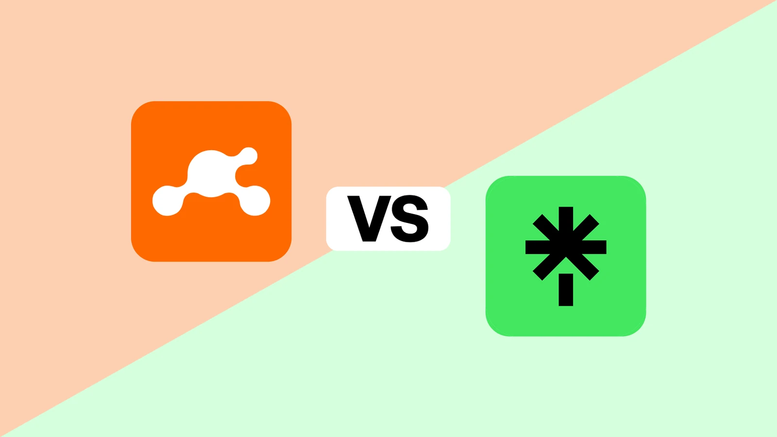 Onlink's orange app icon on the left and Linktree's green icon on the right, a VS label between them, on a background split diagonally into two colours